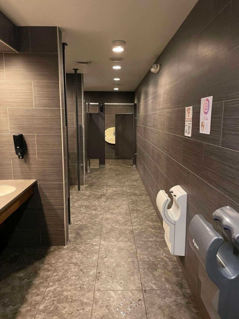 Simple, modern public bathroom