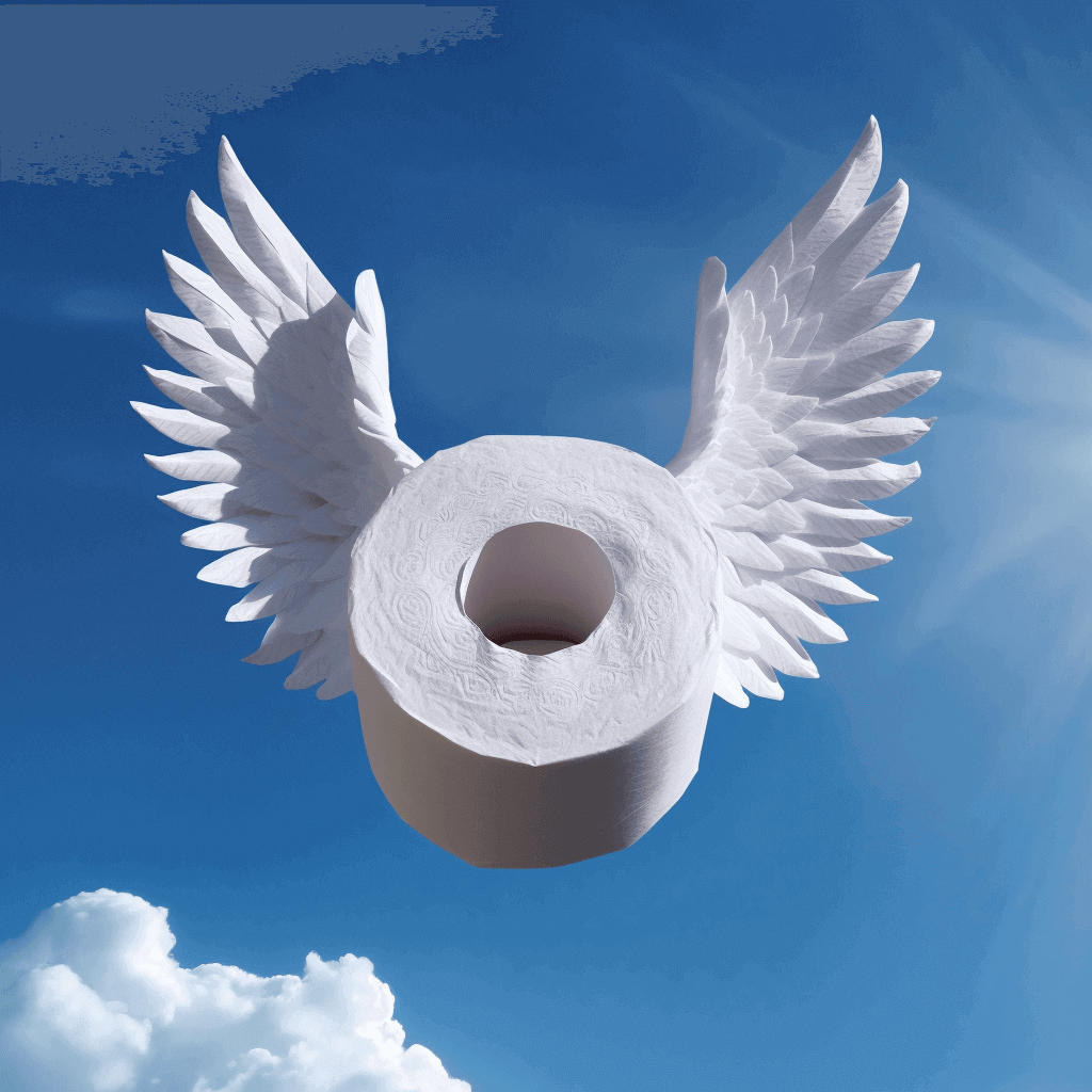 Flying roll of toilet paper with angel wings