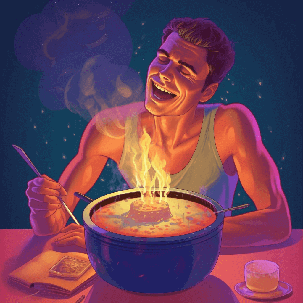 Man eating fondue.