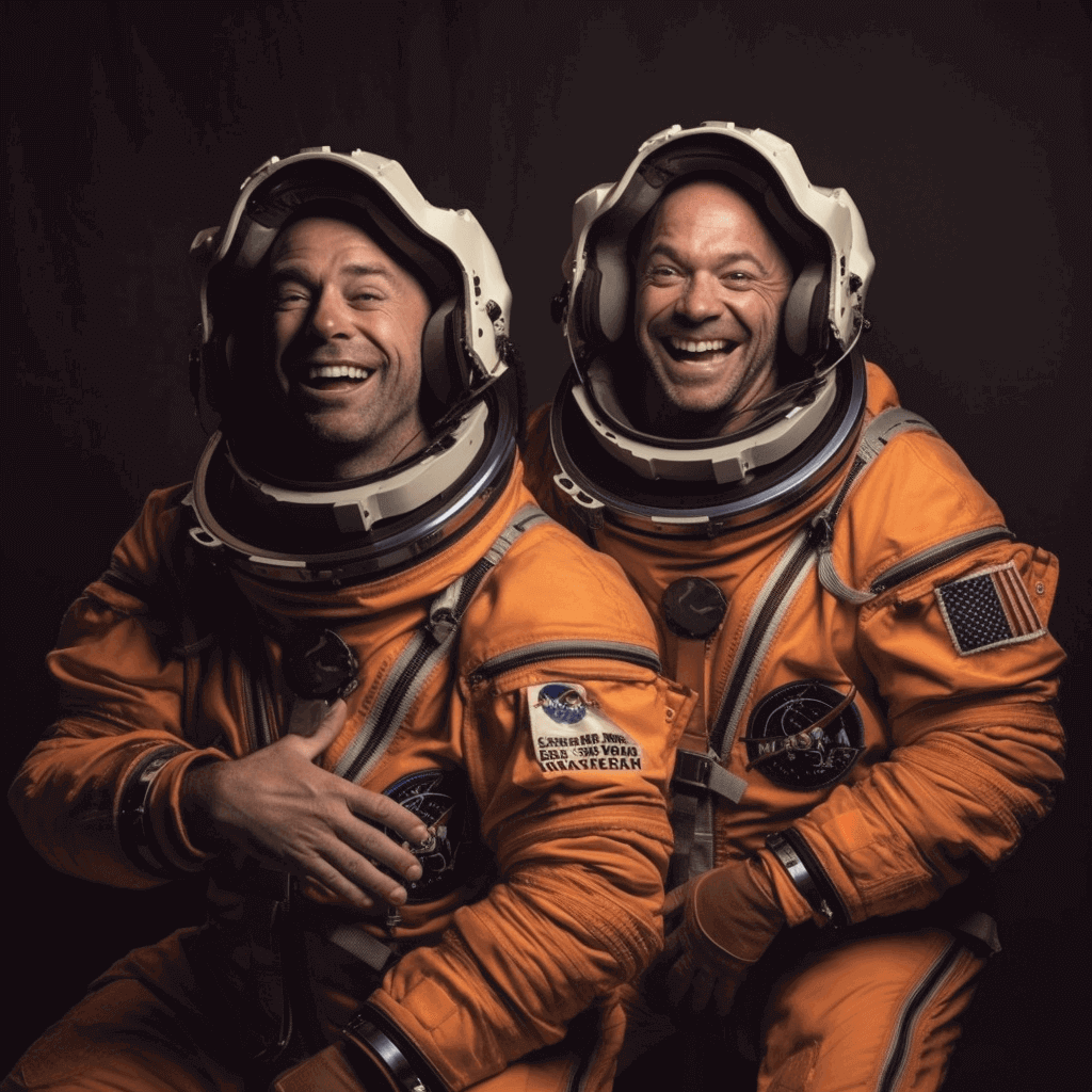 two astronauts hugging
