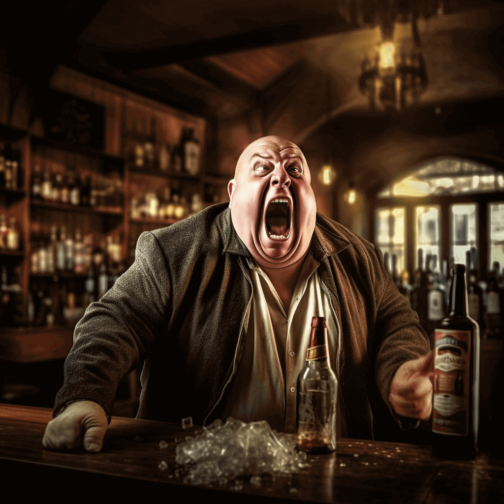 Angry man yelling in a german bar