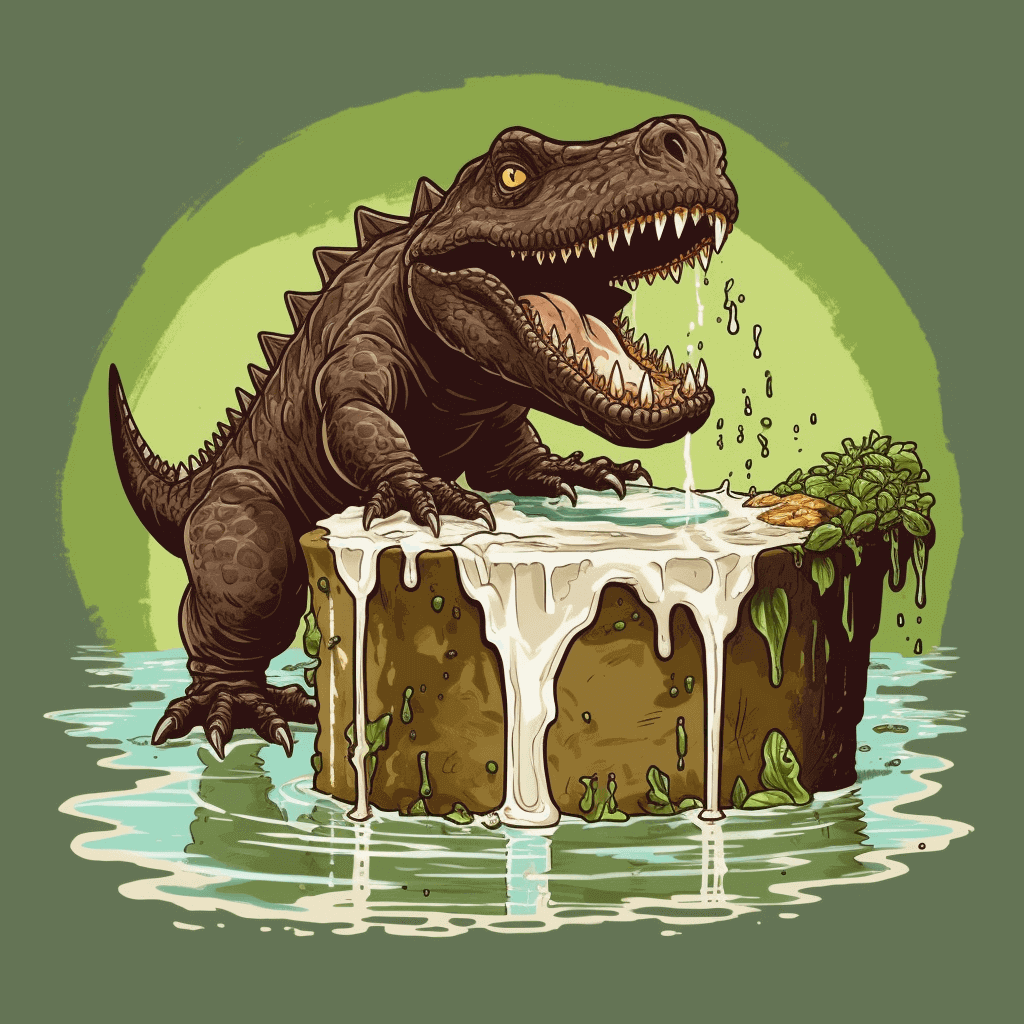 Crocodile dinosaur roaring over a brown stump