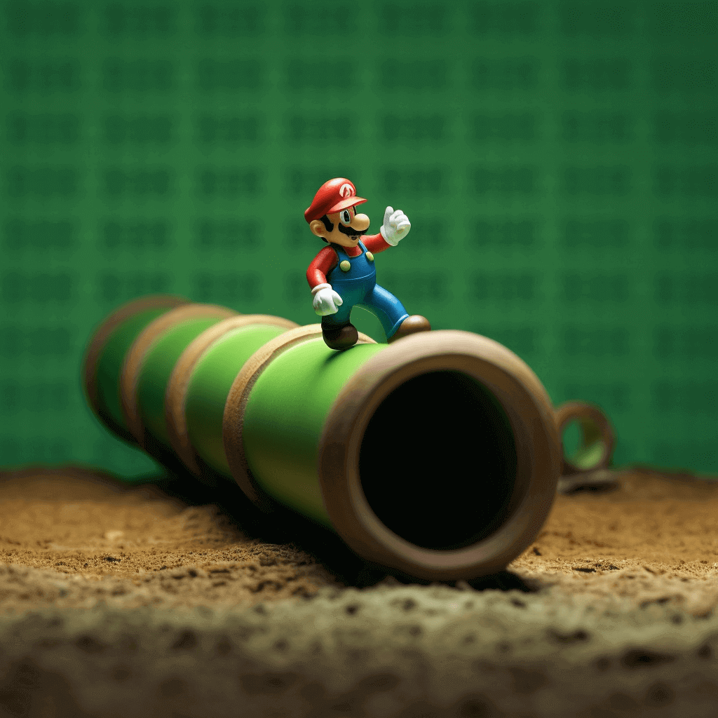 Mario standing on a green pipe