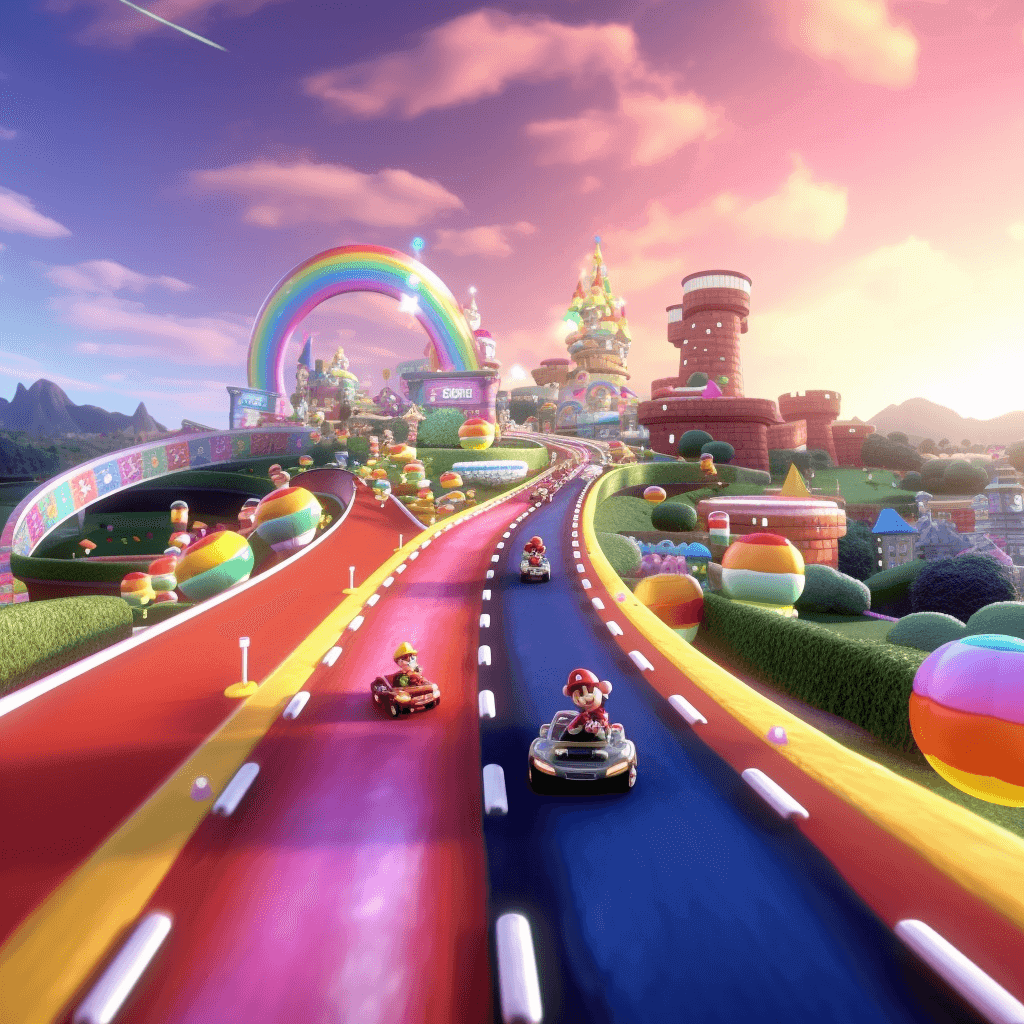 Mario Kart on the rainbow road