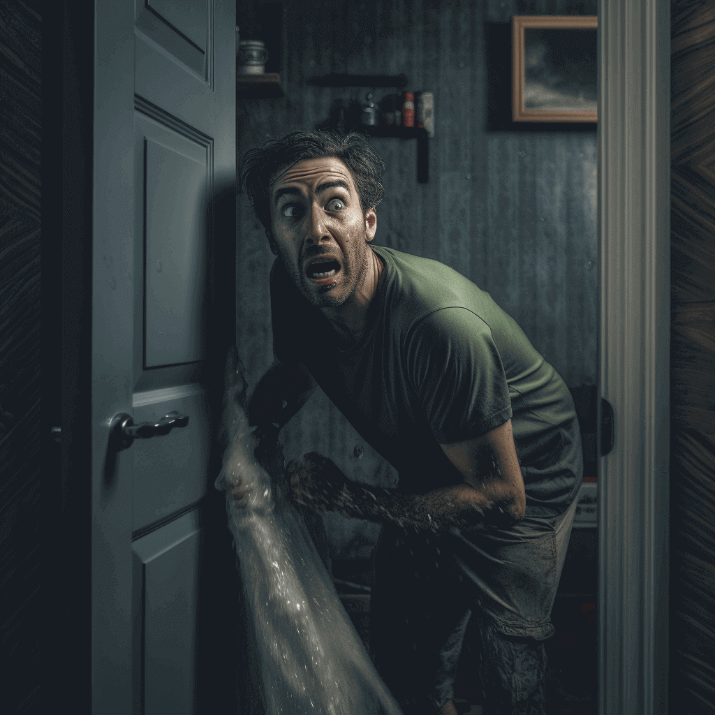 scared man by a door