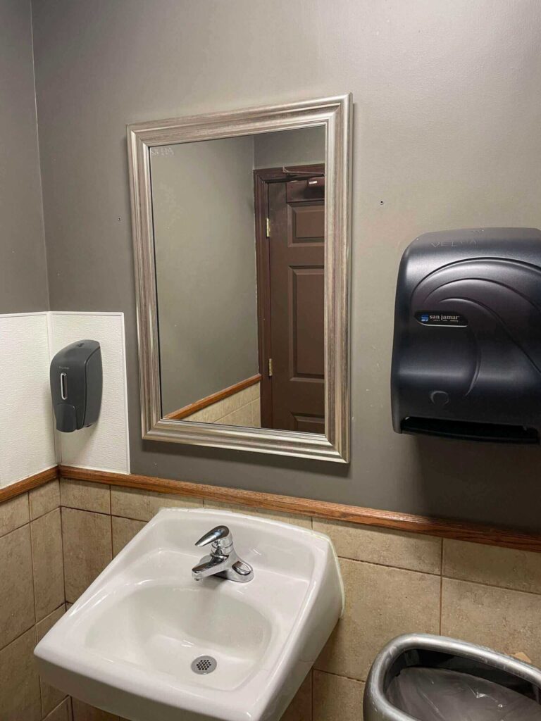 Sink and mirror in bathroom