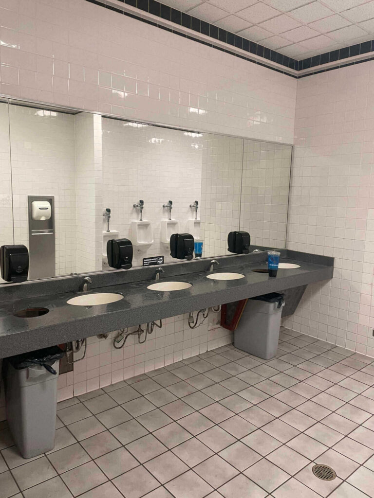 Bathroom sinks and mirror