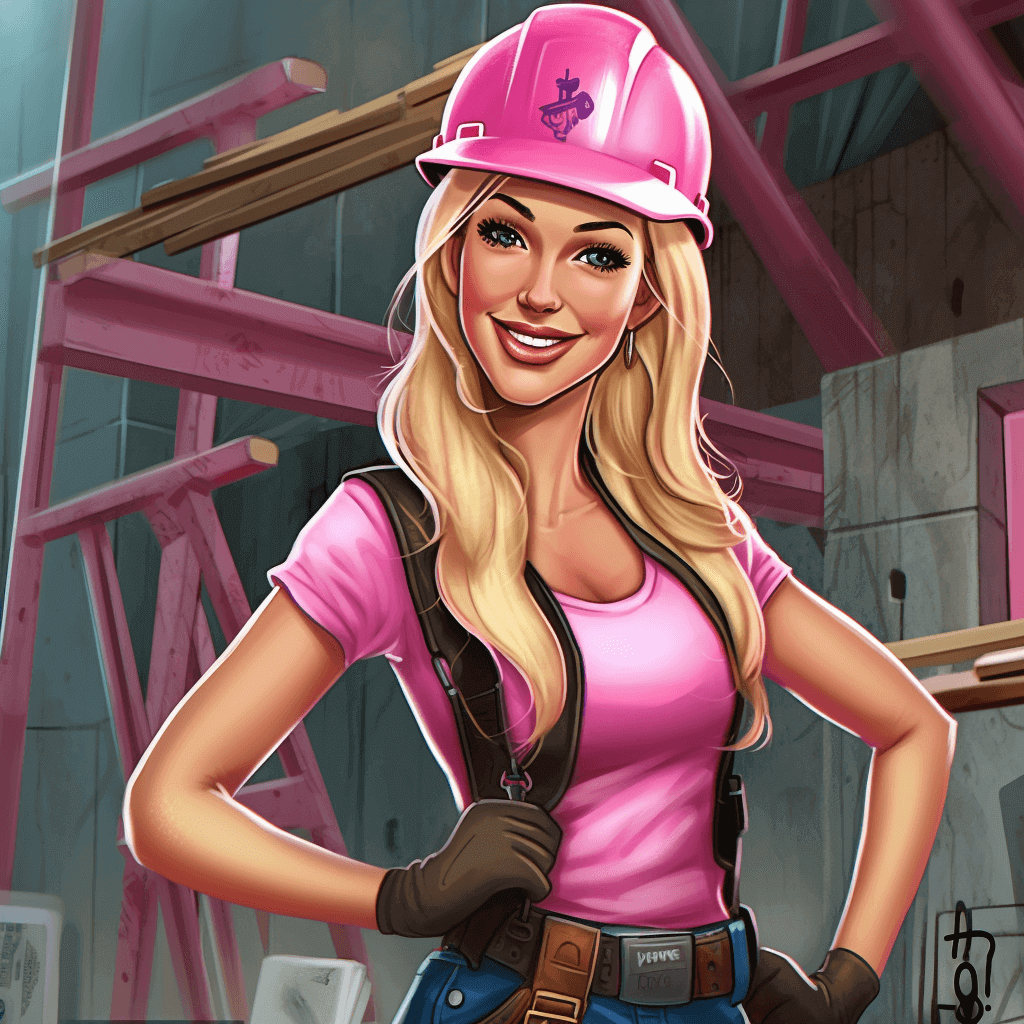 Pretty female carpenter with a hard hat