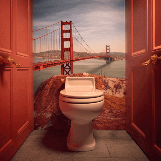 toilet in front of golden state bridge