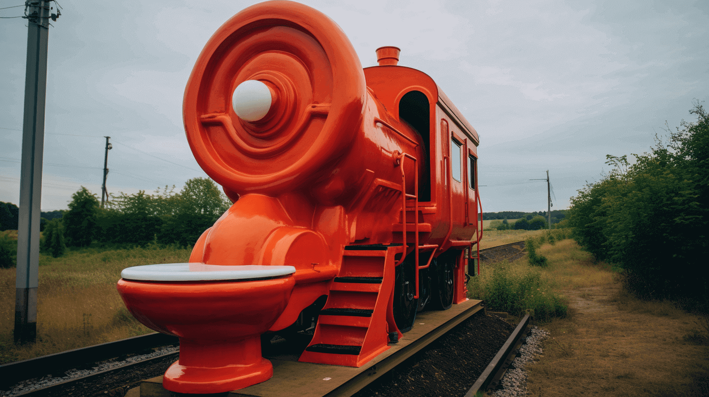 red train shaped like a toilet