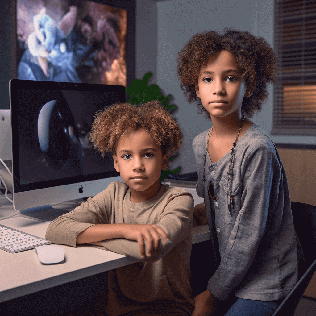 two children in front of a computer
