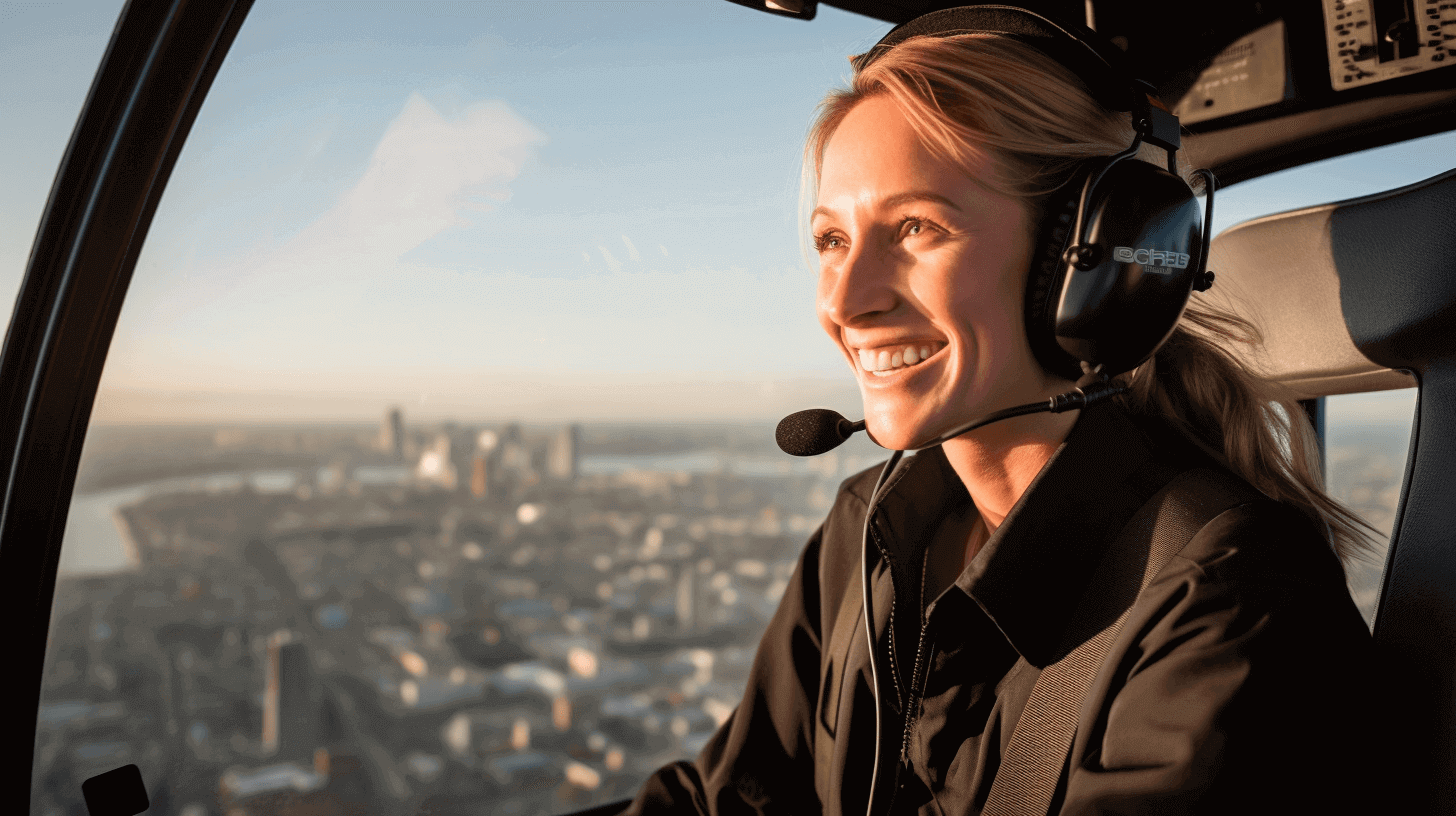 Smiling woman flying a helicopter
