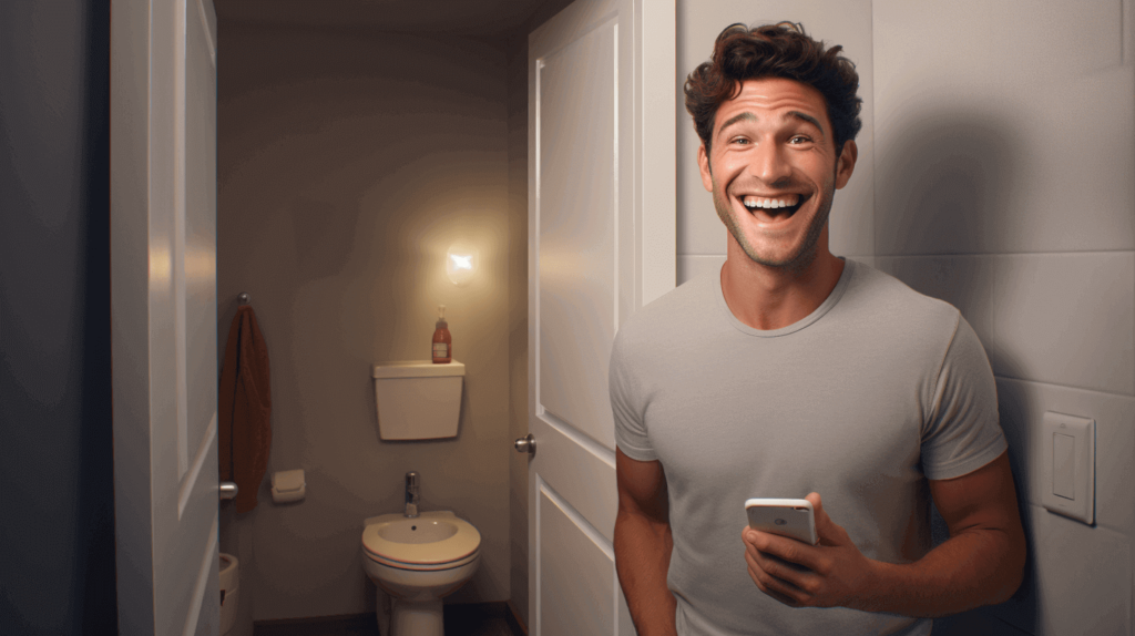 happy man by toilet