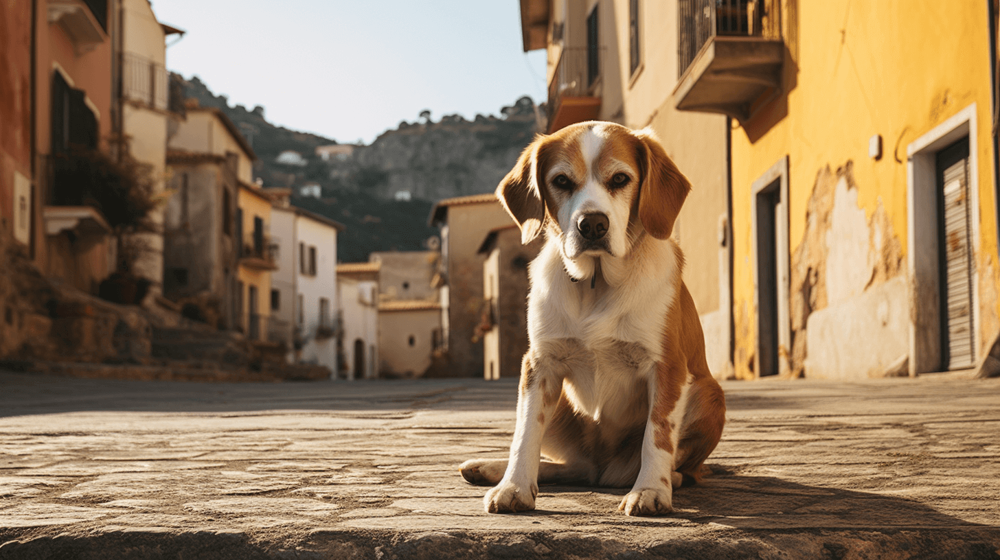 Sad dog, sitting on an Italian street.
