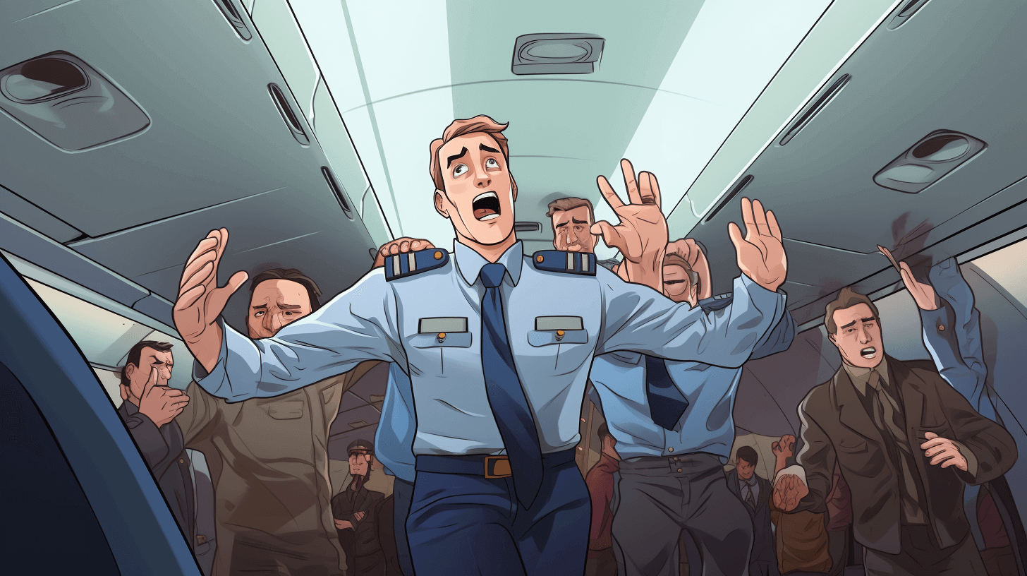 A man being escorted off of a plane