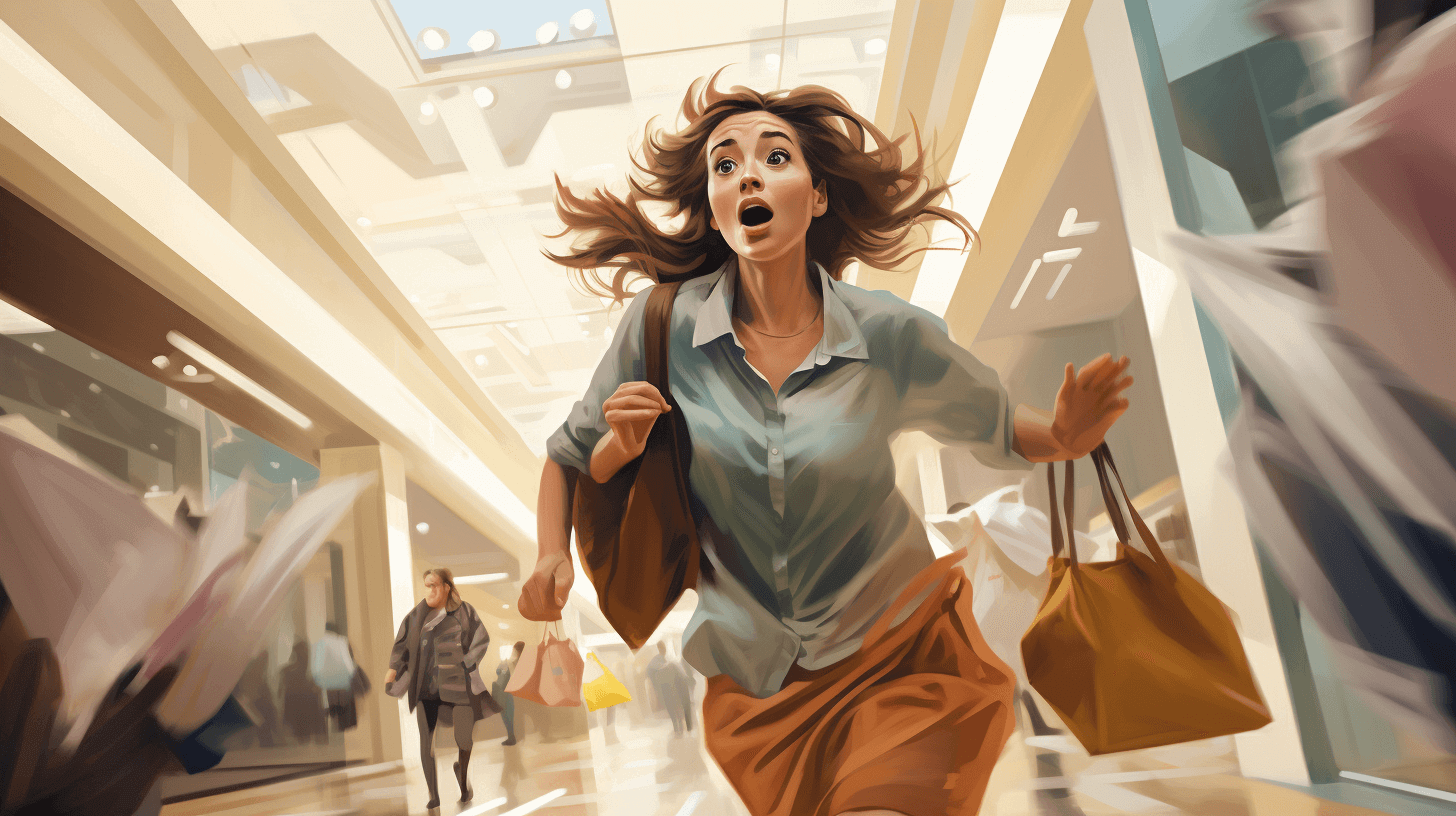 Woman running in a shopping mall