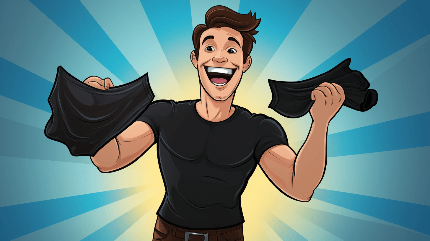A happy guy holding a pair of underwear