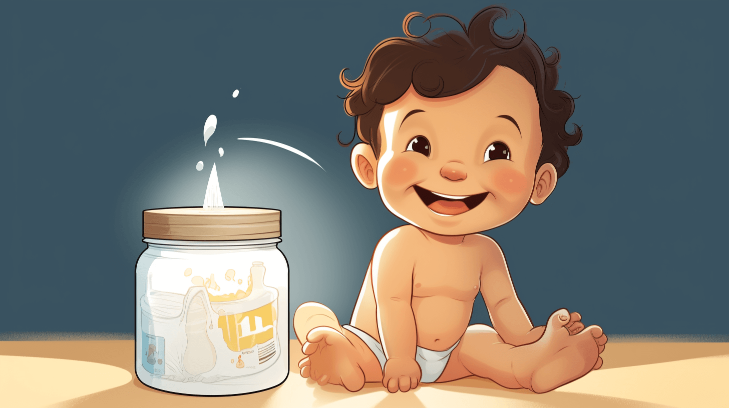 Baby sitting next a jar cream
