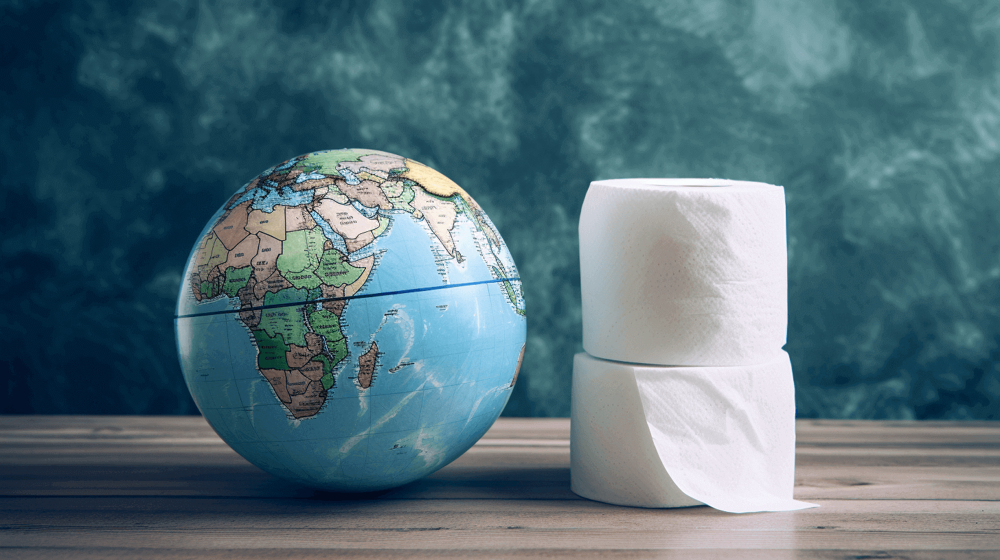 A roll of toilet paper sitting next to a globe of earth