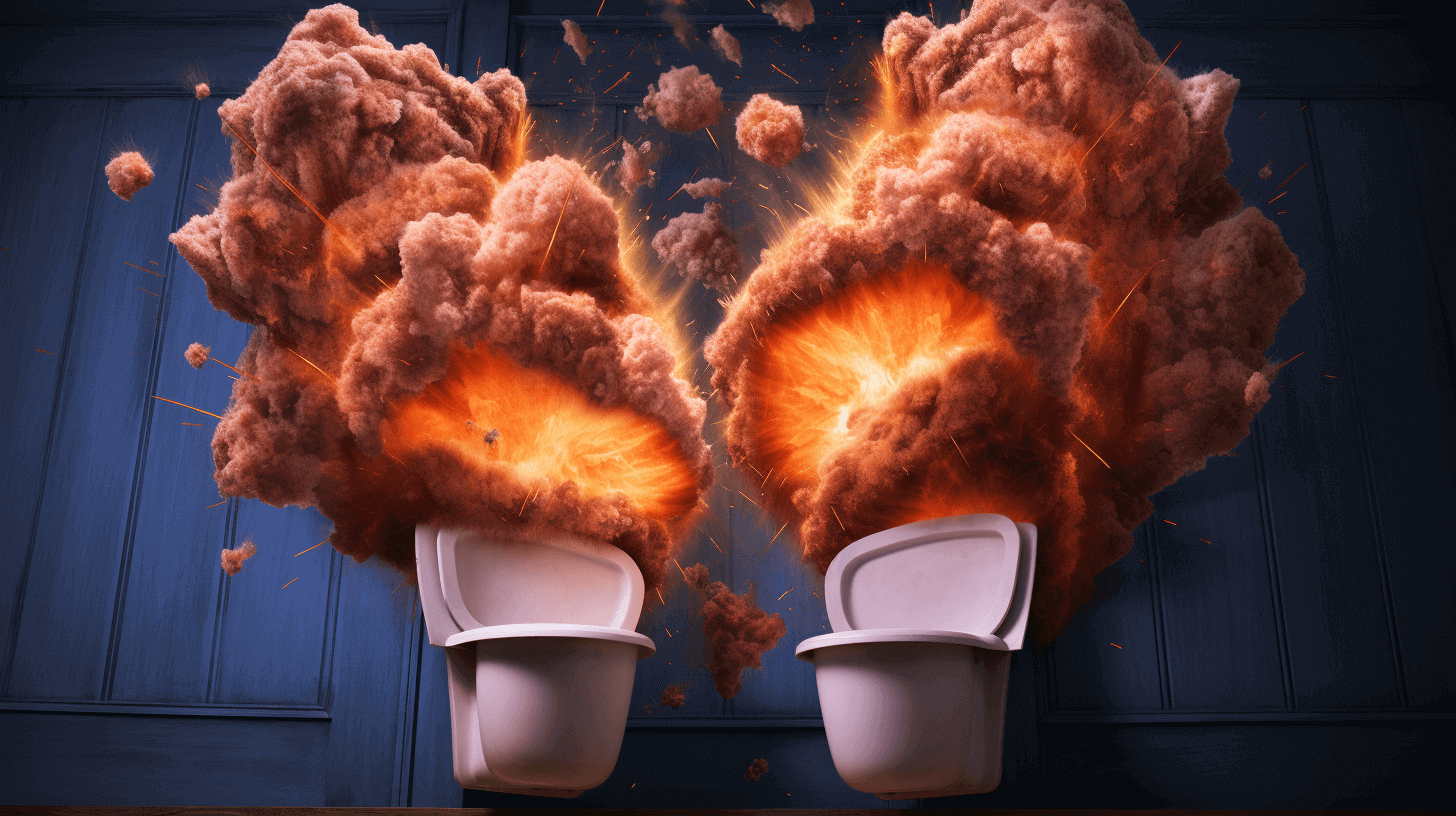 Two toilets on fire.