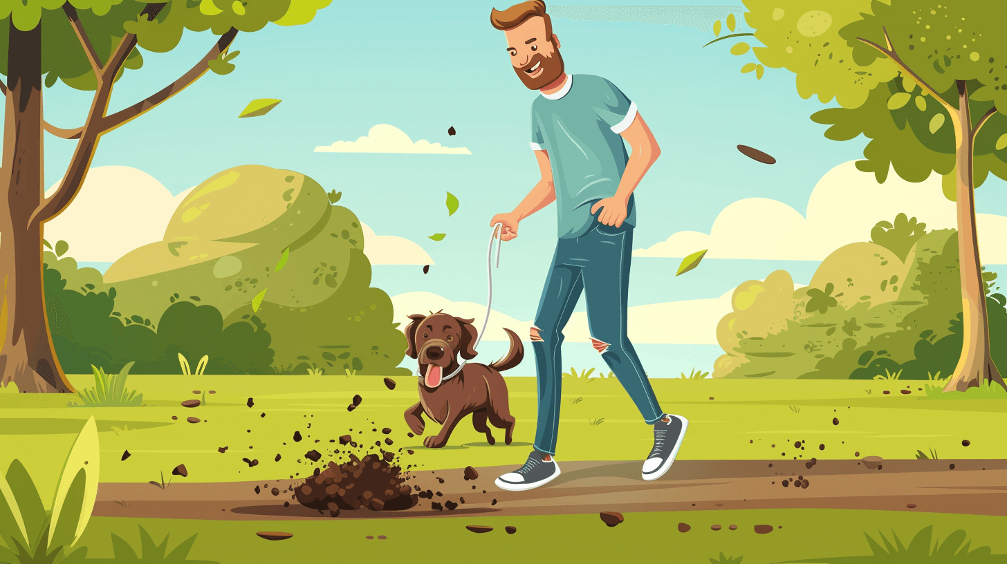 A guy walking his dog in the park.