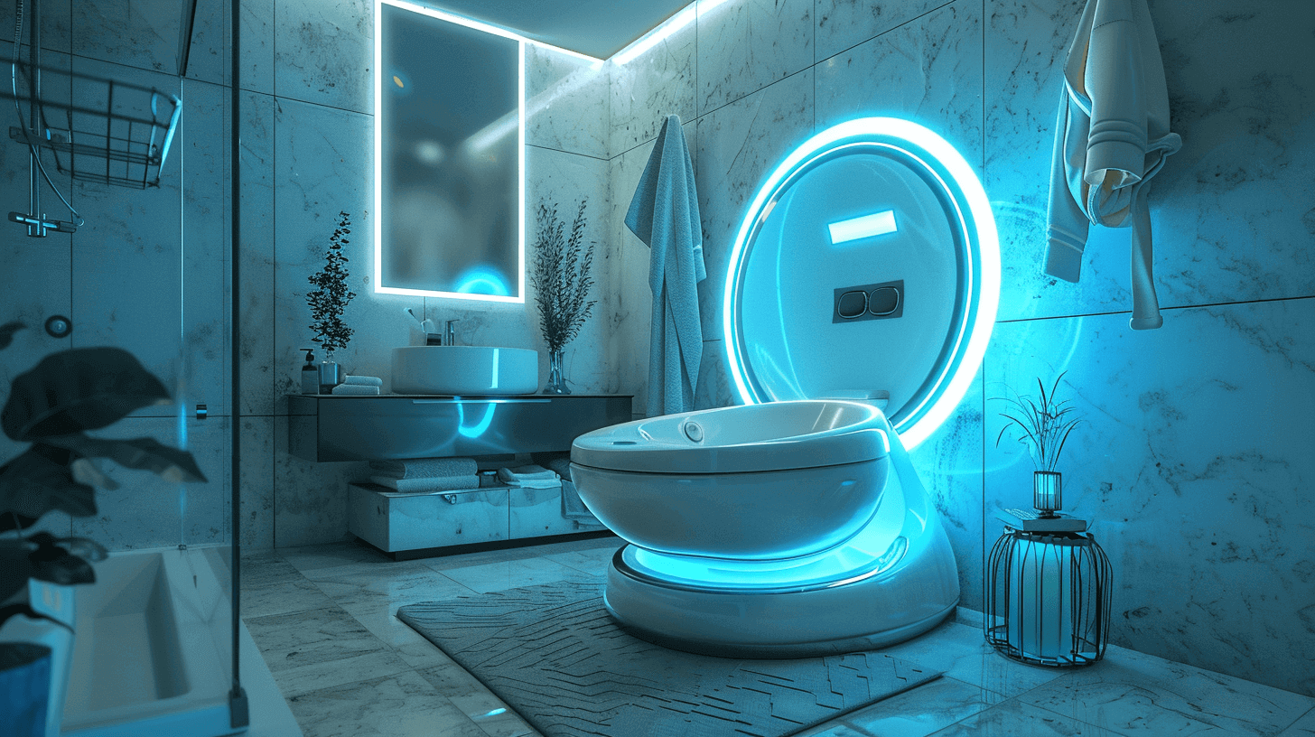 A futuristic toilet in a bathroom.