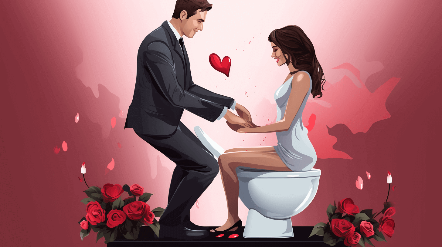 A man giving a woman a bidet for Valentine's Day.