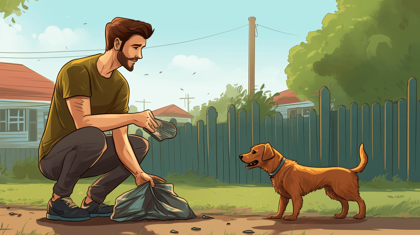 A dog owner picking up poop.